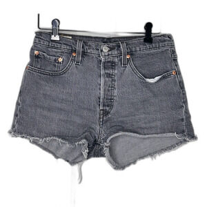 Levi’s 501 High Rise Cutoff Shorts Gray Denim W27 Frayed Hem Distressed